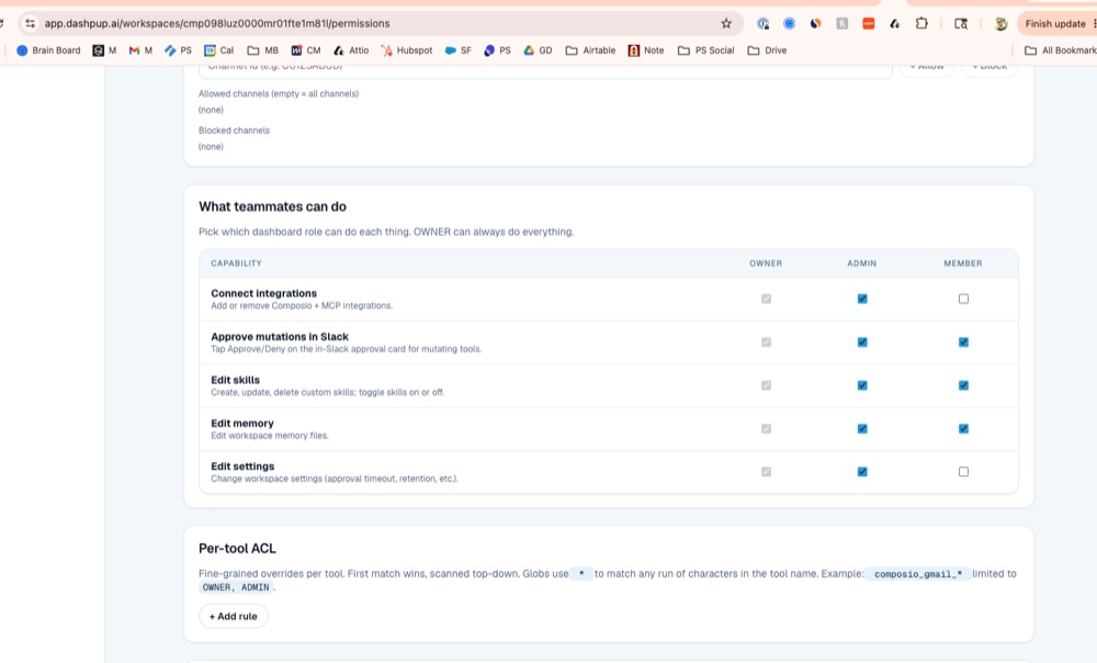 Slack workspace permission setting screenshot